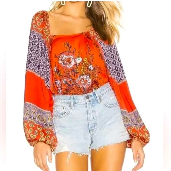 Free People Top Fall XS Blouse Oversized Flowy Cottage Boho Shirt Billowy 70s - Picture 4 of 17